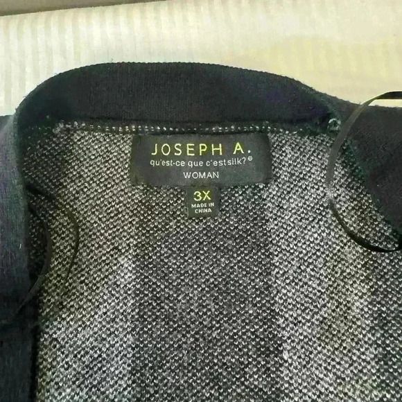 Joseph A plain black gray white plaid open front long cardigan size 3x office - Picture 7 of 9